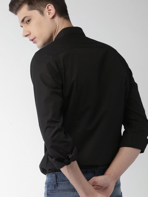 Mast &amp; Harbour Men black-White Slim Fit Solid Casual Shirt