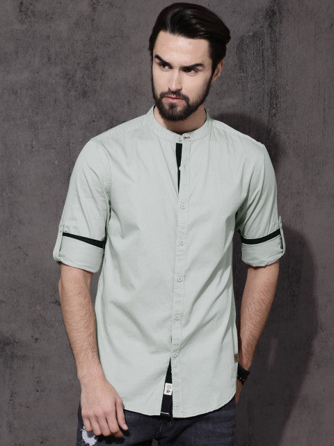 Roadster Men Grey &amp; Off-White Regular Fit Printed Casual Shirt