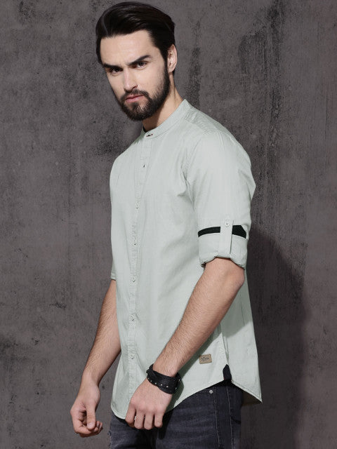 Roadster Men Grey &amp; Off-White Regular Fit Printed Casual Shirt