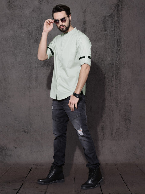 Roadster Men Grey &amp; Off-White Regular Fit Printed Casual Shirt