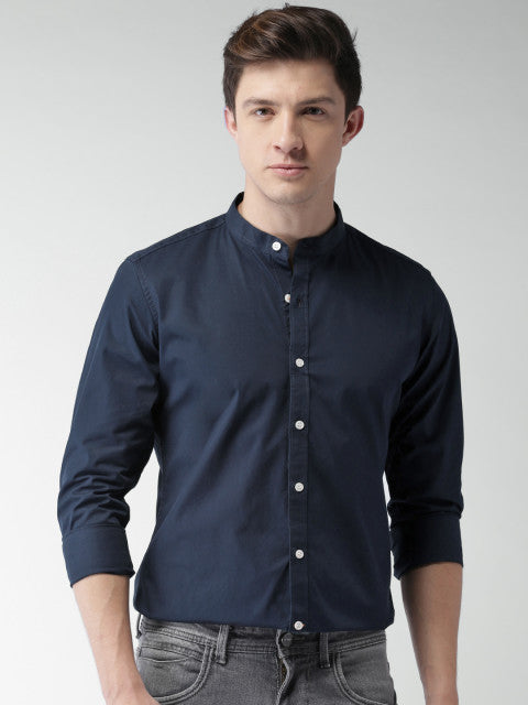 Jack &amp; Jones Men Navy Slim Fit Printed Casual Shirt
