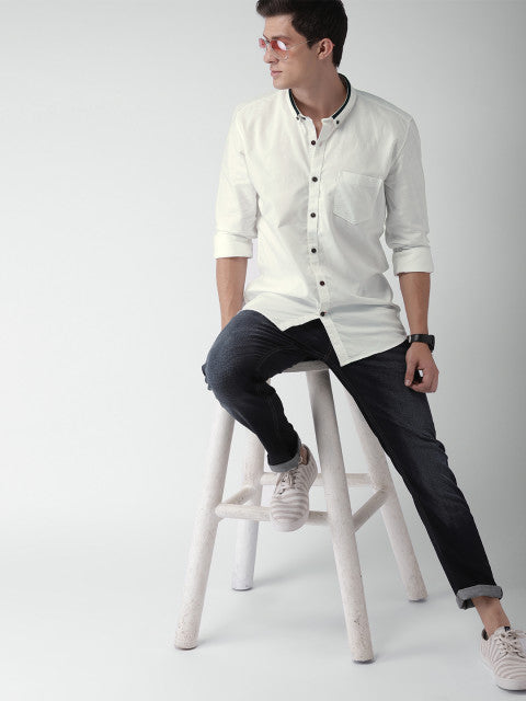 United Colors of Benetton Men White Slim Fit Printed Casual Shirt