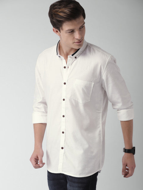 United Colors of Benetton Men White Slim Fit Printed Casual Shirt
